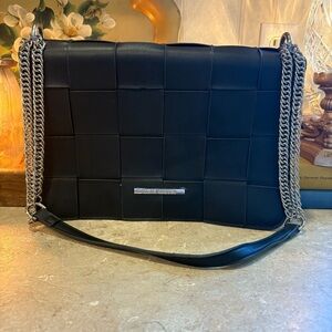 Steve Madden Black and Silver Chain Woven Shoulder Bag